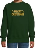 Bellatio Decorations Merry Christmas Kerst sweater / trui - groen met gouden glitter bedrukking - kinderen - Kerst sweater / Kerst outfit 98/104