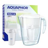 AQUAPHOR Smile Waterfilterkan - 2,9 l, past op koelkastdeuren, studentvriendelijk | Lichtgewicht, ruimtebesparend, inclusief 1 x A5 350L filter, vermindert kalkaanslag, chloor, microplastics (Wit)