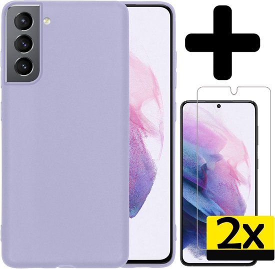 LUQ Hoesje Samsung Galaxy S21 Plus - Siliconen Case - Lila + Screenprotector