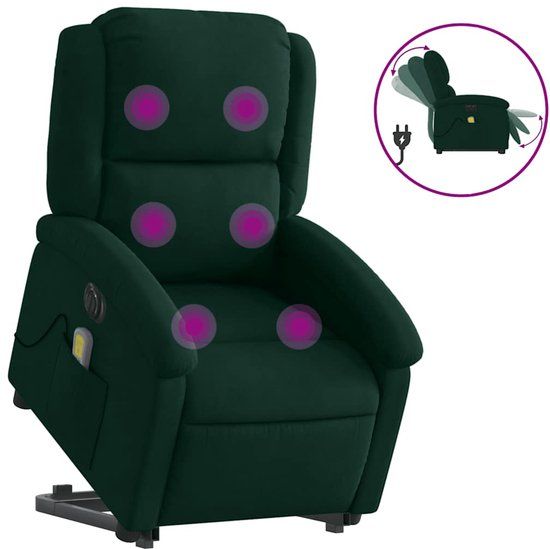 vidaXL Sta-op-massagestoel elektrisch verstelbaar fluweel donkergroen