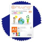 Kleurpapier, verpakking met 50 vellen A3, 80 g, kleurrijk papier voor knutselwerk, printer, scrapbooking, ideaal voor Origami, Papyroflexia, kantoor en school (donkerblauw, 50 h)
