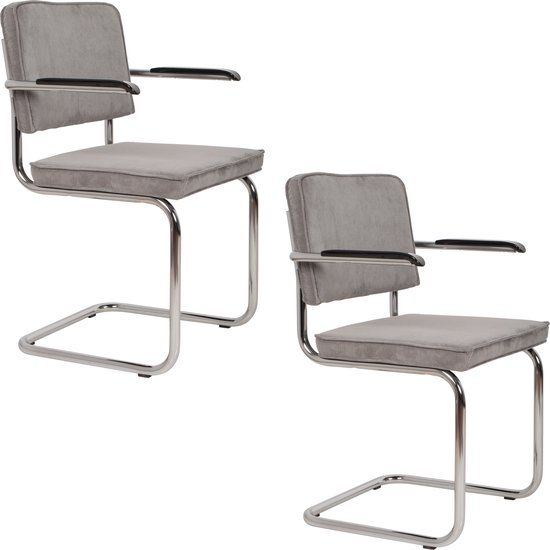 Zuiver Ridge Rib Eetkamerstoelen Armleuning Lichtgrijs - Set van 2
