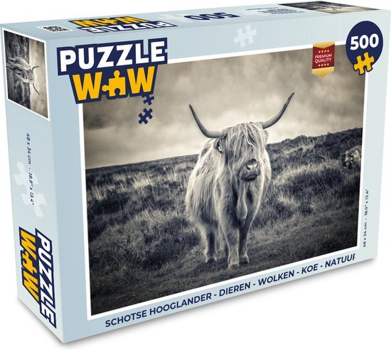 MuchoWow Puzzel Schotse hooglander - Dieren - Wolken - Koe - Natuur - Legpuzzel - Puzzel 500 stukjes - Sinterklaas cadeautjes - Sinterklaas voor grote kinderen