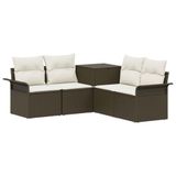 vidaXL - Bankstel - 5-delig - Bruin en Crème-Wit - Poly Rattan en Staal