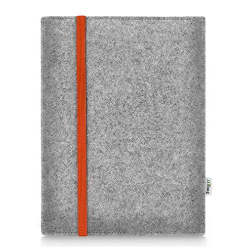 stilbag Hoes voor Apple iPad 10.2 (2020) (8th Generation) | Etui Case van Merino wolvilt | Model Leon in lichtgrijs/oranje | Tablet beschermhoes Made in Germany