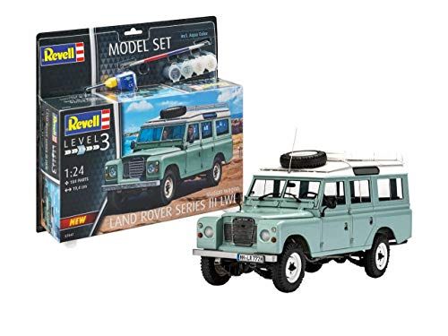 Revell Model Set 67047 Land Rover Series III LWB stationwagen 1:24 Schaal Ongebouwd/Ongeverfd Plastic Model Kit met Contacta Professionele Lijm, Penseel & Geselecteerde Aqua Kleur Verf