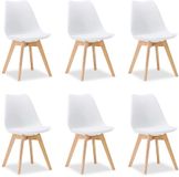 Homestyle4u Eetkamerstoel van Hout en Kunststof - 6 Stoelen - Keukentoel - Wit