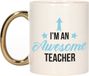 Bellatio Decorations Cadeau koffie/thee mok voor leraar - blauw met gouden oor - de beste - 300 ml