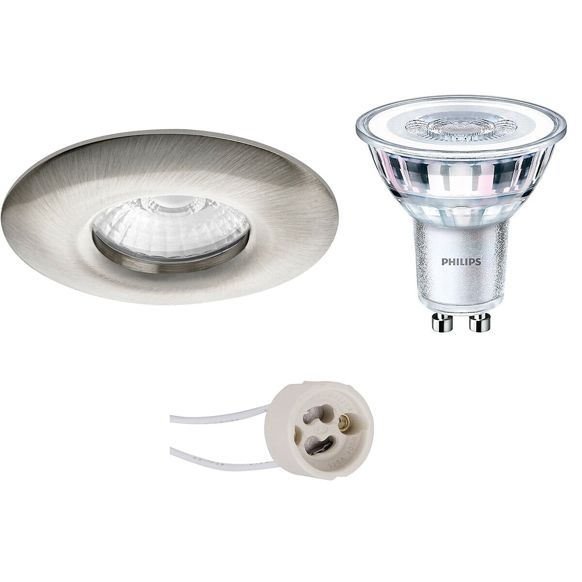 BES LED LED Spot Set - Pragmi Luno Pro - Waterdicht IP65 - GU10 Fitting - Inbouw Rond - Mat Nikkel - Ø82mm - Philips - CorePro 827 36D - 4.6W - Warm Wit 2700K