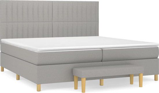 vidaXL Boxspring met matras stof lichtgrijs 200x200 cm