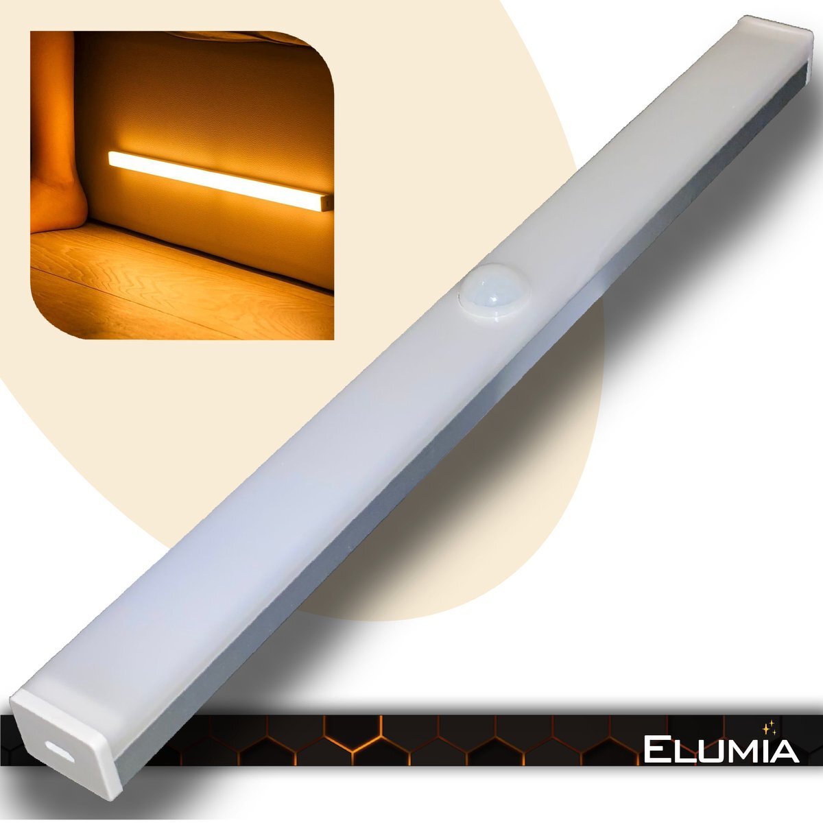 Elumia Elumia® LED Lamp met Bewegingssensor 50 cm - Warm Wit (3000K) - Led Verlichting met 36 LED's - Aluminium - Magnetisch - USB-oplaadbare Accu - Eenvoudige Bevestiging