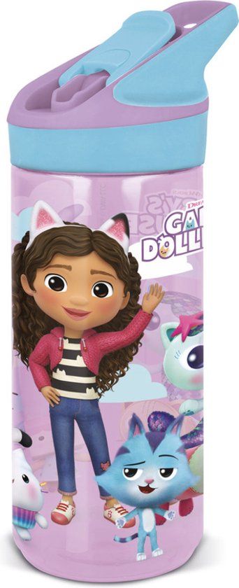STOR Drinkfles Kinderen Gabby'S Poppenhuis 620ml Tritan Herbruikbaar met Automatische Tuit BPA Vrij