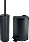 Spirella Badkamer/toilet accessoires set - WC-borstel en pedaalemmer 5L - metaal - zwart