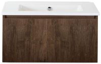 BES LED Frozen 3D Badmeubelset 80 cm - Greeplijst in Kleur - Dark Oak - Keramische Wastafel Wit Zonder Kraangat