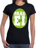 Bellatio Decorations Shoppartners Bv Zwart Paas t-shirt met groen paasei - Pasen shirt voor dames - Pasen kleding M