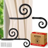 RTZEN Decoratieve grote gordijnhouders - Set van 2 - Smeedijzeren raamgordijnen Tiebacks - Handgemaakte Rod Drape Tieback Zwarte Haken - Rot Metalen Gordijnen Hangers - Unieke Hand Craft Decor