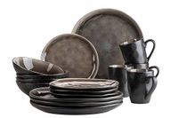 MÄSER 934073 serie Niara Organic, moderne serviesset voor 4 personen in spannende vintage look, 16-delig combiservies met bijzondere glazuurcombinatie in zwart en bruin, aardewerk