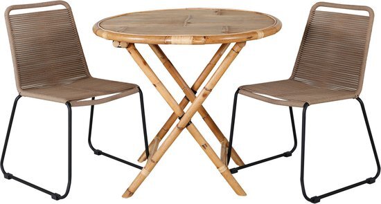 Cane tuinmeubelset tafel &#216;80cm en 2 stoel L Lindos zwart, naturel.