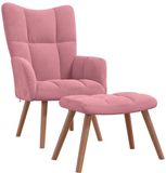 vidaXL Relaxstoel met voetenbank fluweel roze