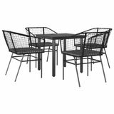 vidaXL 5-delige tuinset met kussens, zwart, polyrotan, glas