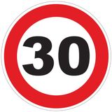 Sticker Snelheidsbegrenzing, rode cirkel, tractor, zwaargewicht, snelheidsbegrenzing, vrachtwagen, 30 km/u, zelfklevend, 20 cm diameter