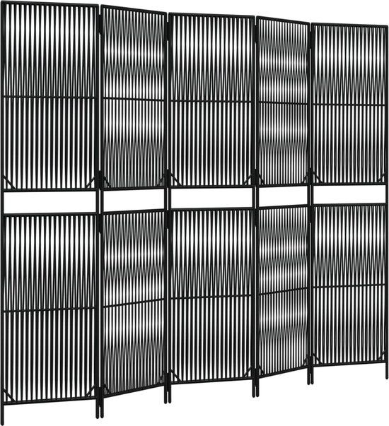 vidaXL Kamerscherm 5 panelen poly rattan zwart