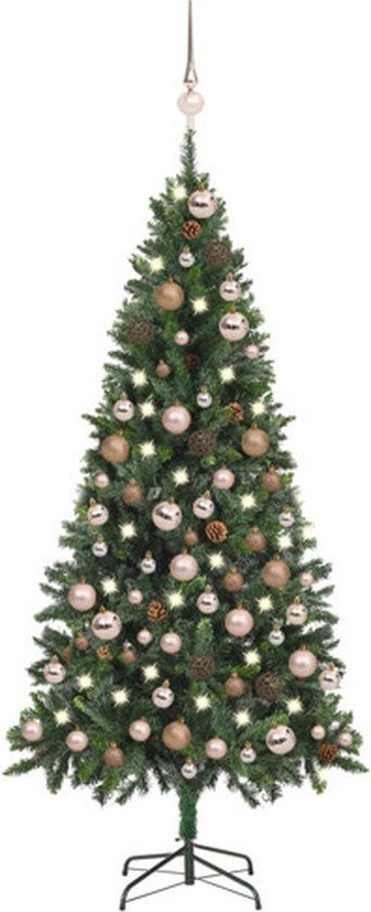 vidaXL Kunstkerstboom met verlichting, kerstballen en dennenappels, 180 cm