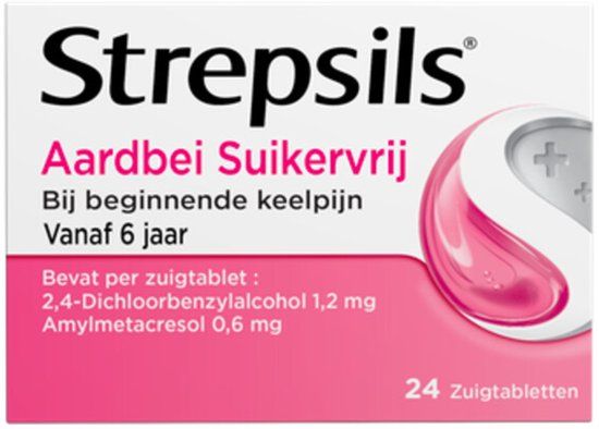 Strepsils Keelverzorging Aardbei Suikervrij - 24 tabletten