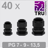 TRU COMPONENTS TC-13448352 Wartel PG7, PG9, PG13 Polyamide Zwart 40 stuk(s)