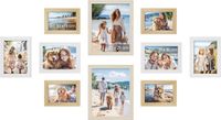 Famanu - Set van 10 fotolijsten, twee van 20 x 25 cm, vier van 13 x 18 cm, vier van 10 x 15 cm, kunststof voorkant, MDF, natuurlijk eiken, wolkenwit, natuurlijk beige RPF310K02