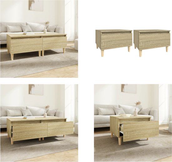 vidaXL Bijzettafels 2 stuks 50x46x35 cm Sonoma Eiken Bewerkt Hout