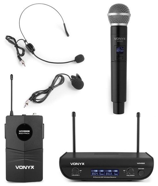 Vonyx WM82C UHF Draadloze Microfoonset - Handheld & Headset Microfoon