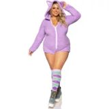 Leg Avenue Cuddle Kitty Romper Kostuum Dames Plus Size, 3X-4X (Lavendel)