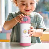 Bouteille d'eau en acier inoxydable avec paille enfant - 350 ml - Rose