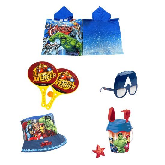 4KidsOnly Avengers Zomerset – Strandset, Tennisset, Zonnebril, Vissershoedje en Poncho