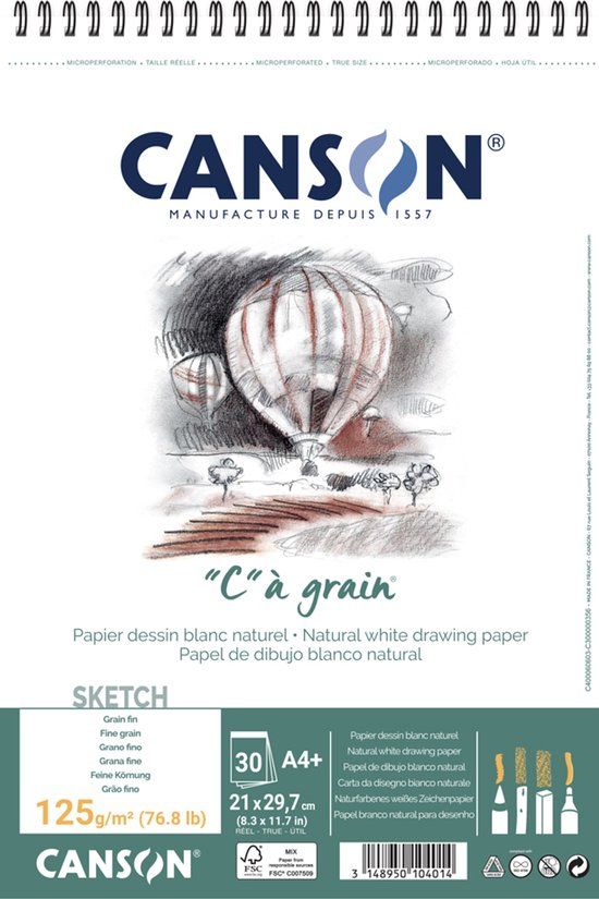 Canson tekeningpapier spiraalblok 'C' grained, A3, 180 g/m