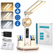 Lampe de bureau LED tactile et pliable – Intensité réglable, éclairage anti-éblouissement pour bureau, étude, lecture et télétravail – Écran numérique heure, date et température – 2 porte-stylos, vent