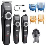 BarberBoss Detailverzorgingsset voor heren, 3-in-1 draadloze haar- en baardtrimmer, precisiewijzerplaat, led-display, gezichtsverzorgingsset voor mannen, draadloze tondeuse voor heren