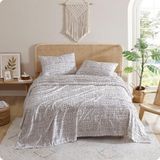 Indigo Ink Queen Size lakenset, 4-delig Boho geometrisch patroon beddengoed, zacht en kreukbestendig (witte denim collectie, kruiden)