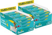 Pampers Fresh & Clean Babydoekjes - 18 x 80 = 1440 babydoekjes - Gevoelige huid - Hypo-allergeen - pH-neutraal - Dermatologisch getest - Alcoholvrij