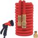 Merkloos Tuyau d'arrosage de jardin 75ft - Connecteurs en laiton - Pistolet d'arrosage à 8 motifs - Haute pression - Latex intérieur rouge