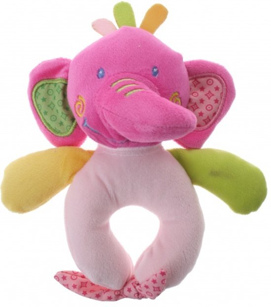 Eddy Toys pluche rammelaar olifant paars/roze 16 cm