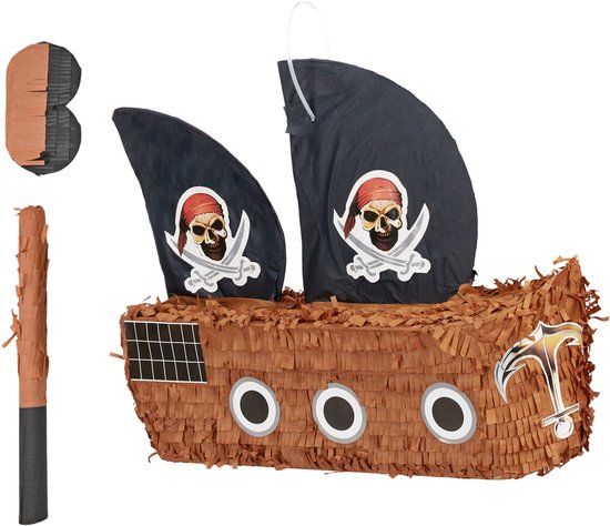 Relaxdays Piñata piratenschip - met stok en blinddoek