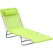 Lit de bronzage pliable vert avec dossier inclinable, chaise longue de jardin avec coussin, parfait pour la plage et le camping, léger et compact.