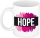 Bellatio Decorations Hope naam cadeau koffie mok - beker - met roze verfstrepen - Cadeau collega - moederdag - verjaardag - juf - coach - 300 ml - wit