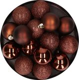 Billiet - Vanlaere Kerstversiering set mix mat/glans/glitter mix boules de Noël en marron foncé 6 - 8 - 10 cm paquet - 62x pièces