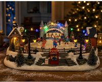Lumineo Kerstdorp kerst tafereel - schaatsbaan - met verlichting en beweging - 41 cm - polyresin - winter scene