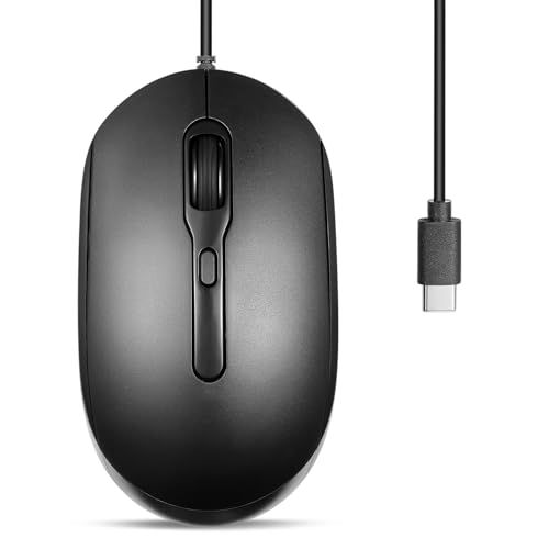 Perixx PERIMICE-222CB2 Bedraad USB-C-muis - betrouwbare 60 cm lange USB-C-kabel voor laptop of tablet - stil klikken - zwart