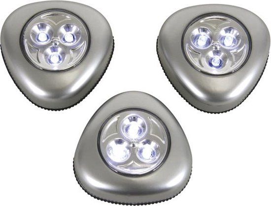 Perel Zelfklevende LED Lampen - Set van 3 - Zilver