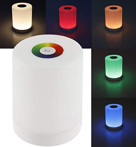 ChiliTec LED tafellamp touch nachtlampje RGB warm wit met batterij kleur instelbaar USB oplaadbaar dimbaar 88x113mm - oogje om op te hangen wit